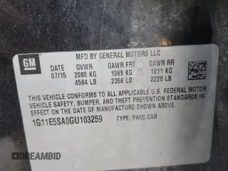 2016 Chevrolet Malibu Limited LTZ with VIN 1G11E5SA0GU103259, listed as a Copart auction lot 50641815 with 217,729 mi miles and Clean Title. Bid and sale history available at carsss.com. Image 12.