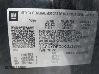 2019 Chevrolet Silverado 1500 LT with VIN 3GCUYDED0KG212876, listed as a IAAI auction lot 41975622 with 151,609 mi miles and . Bid and sale history available at DreamBid. Image 9.