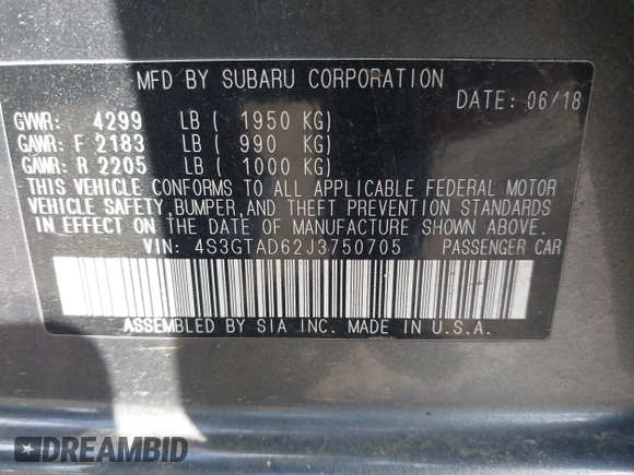 2018 Subaru Impreza Premium with VIN 4S3GTAD62J3750705, listed as a IAAI auction lot 42209876 with 104,375 mi miles and . Bid and sale history available at DreamBid. Image 9.