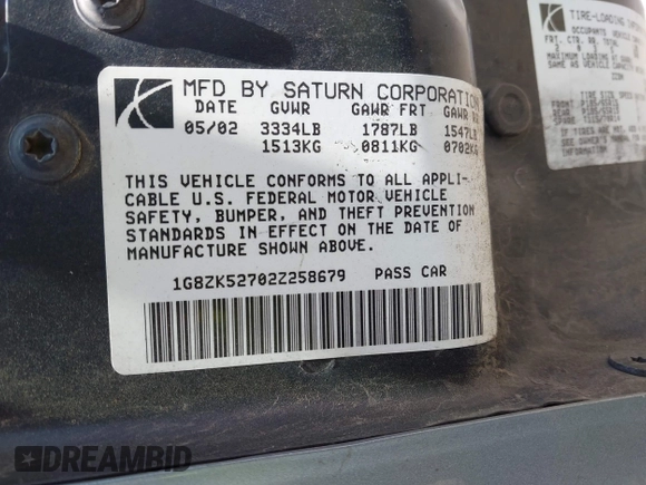 2002 Saturn SL with VIN 1G8ZK52702Z258679, listed as a IAAI auction lot 42595108 with 248,981 mi miles and . Bid and sale history available at DreamBid. Image 9.