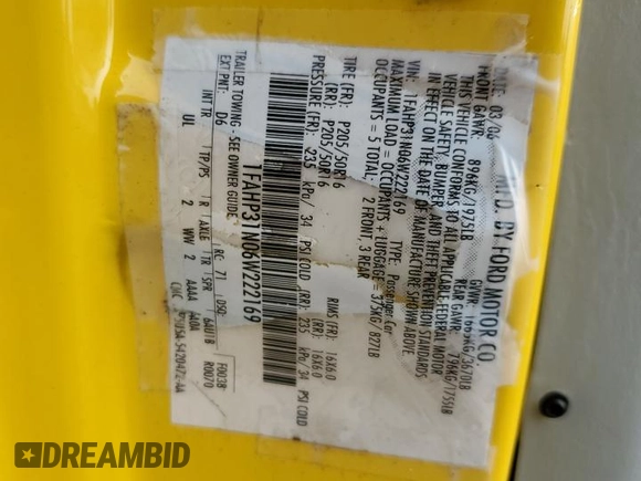 2006 Ford Focus S z VIN 1FAHP31N06W222169, wystawiony jako Copart lot #60300995 z przebiegiem 128 734 mil mil oraz Szkoda całkowita • Salvage title. Historia ofert i sprzedaży dostępna na DreamBid. Obrazek 12.