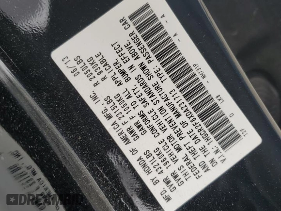 2013 Honda Accord Sdn EX-L with VIN 1HGCR2F8XDA231713, listed as a Copart auction lot 53193455 with 100,268 mi miles and Salvage Title. Bid and sale history available at carsss.com. Image 14.