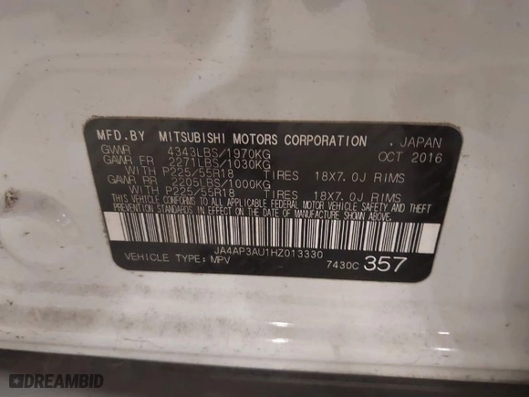 2017 Mitsubishi Outlander Sport ES 2.0 with VIN JA4AP3AU1HZ013330, listed as a IAAI auction lot 41322273 with 80,741 mi miles. Bid and sale history available at carsss.com. Image 9.