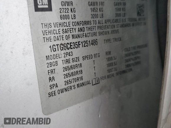 2015 GMC Canyon 4WD SLT with VIN 1GTG6CE35F1251486, listed as a Copart auction lot 46884015 with 162,144 mi miles and Salvage Title. Bid and sale history available at carsss.com. Image 12.