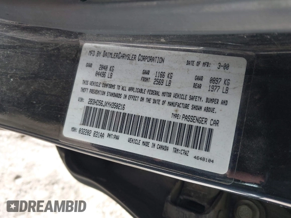 2000 Dodge Intrepid ES z VIN 2B3HD56JXYH350216, wystawiony jako IAAI lot #42047045 z przebiegiem 207 644 mil mil oraz . Historia ofert i sprzedaży dostępna na DreamBid. Obrazek 9.
