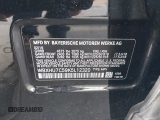 2019 BMW X1 sDrive28i with VIN WBXHU7C59K5L12320, listed as a IAAI auction lot 42116860 with 28,183 mi miles and . Bid and sale history available at DreamBid. Image 9.