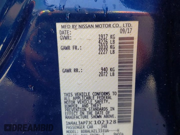 2018 Nissan Altima SV with VIN 1N4AL3AP7JC102328, listed as a Copart auction lot 46576774 with 92,687 mi miles and Salvage Title. Bid and sale history available at DreamBid. Image 12.