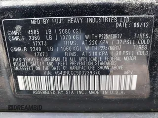 2013 Subaru Outback Premium with VIN 4S4BRCGC9D3239370, listed as a IAAI auction lot 42199995 with 145,712 mi miles and . Bid and sale history available at carsss.com. Image 9.