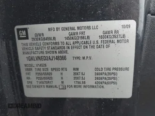2010 GMC Acadia SLT2 with VIN 1GKLVNED2AJ148366, listed as a IAAI auction lot 42515635 with Not provided miles and . Bid and sale history available at DreamBid. Image 9.
