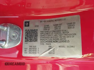 2019 Chevrolet Colorado 2WD Work Truck with VIN 1GCHSBEN3K1100815, listed as a IAAI auction lot 42127659 with Not Provided miles and . Bid and sale history available at DreamBid. Image 9.