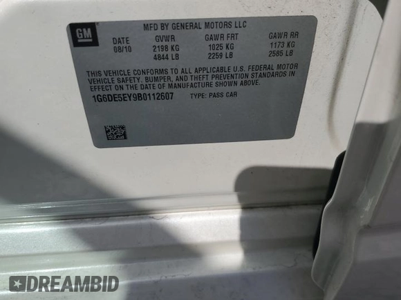 2011 Cadillac CTS Luxury with VIN 1G6DE5EY9B0112607, listed as a Copart auction lot 46116105 with 65,524 mi miles and Salvage Title. Bid and sale history available at DreamBid. Image 12.
