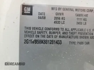 2008 Chevrolet Impala LS z VIN 2G1WB58K881281433, wystawiony jako Copart lot #50436855 z przebiegiem Nie podano mil oraz Szkoda całkowita • Salvage title. Historia ofert i sprzedaży dostępna na DreamBid. Obrazek 13.