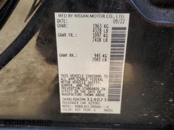 2023 Nissan Altima SV z VIN 1N4BL4DV2PN314023, wystawiony jako Copart lot #51906505 z przebiegiem 52 125 mil mil oraz Szkoda całkowita • Salvage title. Historia ofert i sprzedaży dostępna na DreamBid. Obrazek 12.