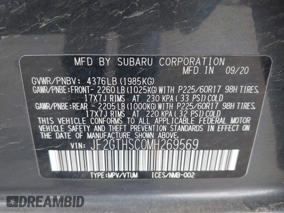 2021 Subaru Crosstrek Special Sports with VIN JF2GTHSC0MH269569, listed as a IAAI auction lot 42245166 with 116,056 mi miles and . Bid and sale history available at DreamBid. Image 9.