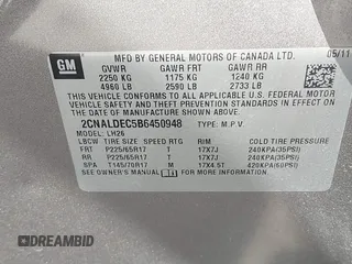 2011 Chevrolet Equinox LT w/1LT with VIN 2CNALDEC5B6450948, listed as a IAAI auction lot 41801649 with 108,909 mi miles. Bid and sale history available at carsss.com. Image 9.