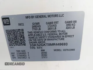 2021 GMC Yukon XL SLT with VIN 1GKS2GKT8MR449693, listed as a IAAI auction lot 41771522 with 61,922 mi miles. Bid and sale history available at carsss.com. Image 9.