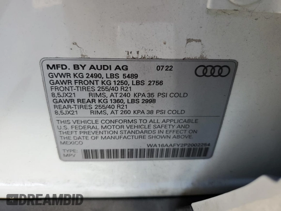 2023 Audi Q5 Sportback S line Prestige with VIN WA16AAFY2P2002254, listed as a Copart auction lot 45670704 with 30,045 mi miles and . Bid and sale history available at DreamBid. Image 14.