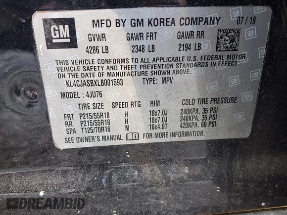 2020 Buick Encore Preferred with VIN KL4CJASBXLB001593, listed as a Copart auction lot 51954575 with Not Provided miles and Clean Title. Bid and sale history available at DreamBid. Image 13.