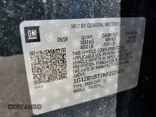 2019 Chevrolet Malibu LS z VIN 1G1ZB5ST7KF222405, wystawiony jako Copart lot #56869625 z przebiegiem 90 608 mil mil oraz Szkoda całkowita • Salvage title. Historia ofert i sprzedaży dostępna na DreamBid. Obrazek 13.