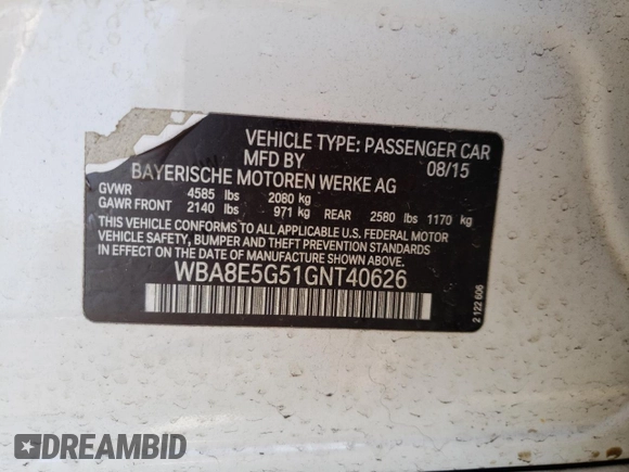 2016 BMW 3 Series 320i xDrive with VIN WBA8E5G51GNT40626, listed as a Copart auction lot 53555795 with 95,446 mi miles and Salvage Title. Bid and sale history available at carsss.com. Image 12.