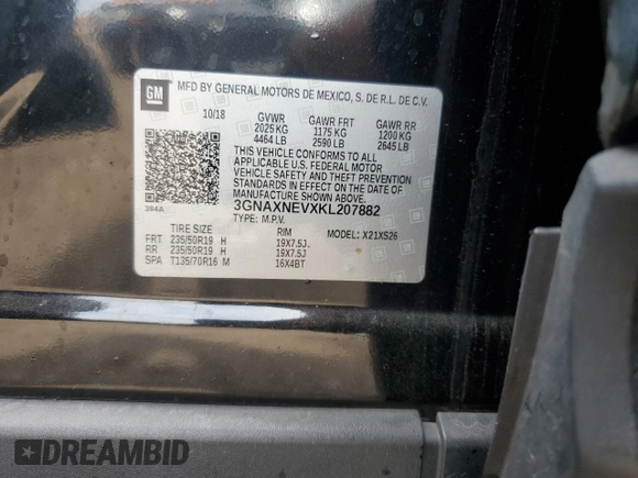 2019 Chevrolet Equinox Premier z VIN 3GNAXNEVXKL207882, wystawiony jako Copart lot #54229665 z przebiegiem 105 337 mil mil oraz Szkoda całkowita • Salvage title. Historia ofert i sprzedaży dostępna na DreamBid. Obrazek 13.