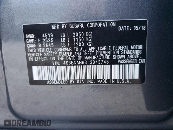 2018 Subaru Legacy Limited with VIN 4S3BNAN63J3043745, listed as a Copart auction lot 80059103 with 60,398 mi miles. Bid and sale history available at carsss.com. Image 13.