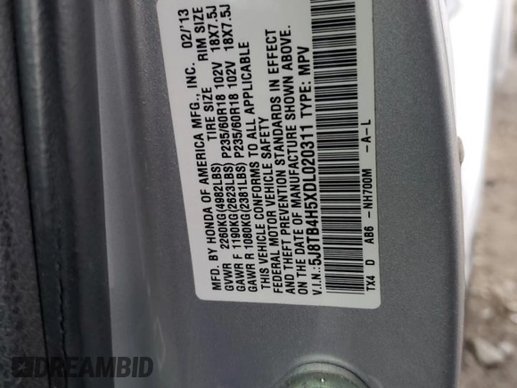 2013 Acura RDX Technology with VIN 5J8TB4H5XDL020311, listed as a Copart auction lot 87505665 with 118,470 mi miles and Salvage title. Bid and sale history available at DreamBid. Image 13.