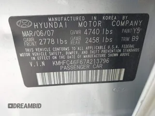 2007 Hyundai Azera SE z VIN KMHFC46F67A213796, wystawiony jako IAAI lot #42276751 z przebiegiem 139 200 mil mil oraz . Historia ofert i sprzedaży dostępna na DreamBid. Obrazek 9.