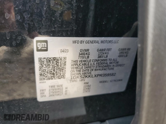 2023 GMC Yukon XL Denali Ultimate with VIN 1GKS2KKLXPR359582, listed as a Copart auction lot 72972284 with 24,366 mi miles and Salvage Title. Bid and sale history available at carsss.com. Image 13.