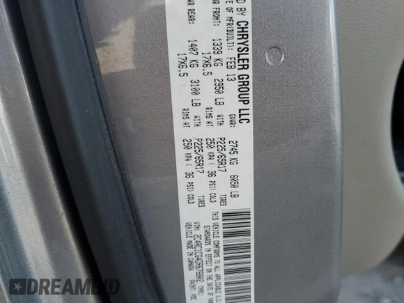 2013 Chrysler Town & Country Touring L with VIN 2C4RC1CG4DR676802, listed as a Copart auction lot 54546575 with 159,788 mi miles and Salvage Title. Bid and sale history available at DreamBid. Image 14.