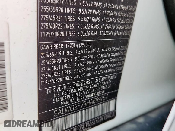 2017 Land Rover Range Rover Sport SE with VIN SALWG2FV9HA669757, listed as a Copart auction lot 65356305 with 142,353 mi miles and Salvage title. Bid and sale history available at DreamBid. Image 13.