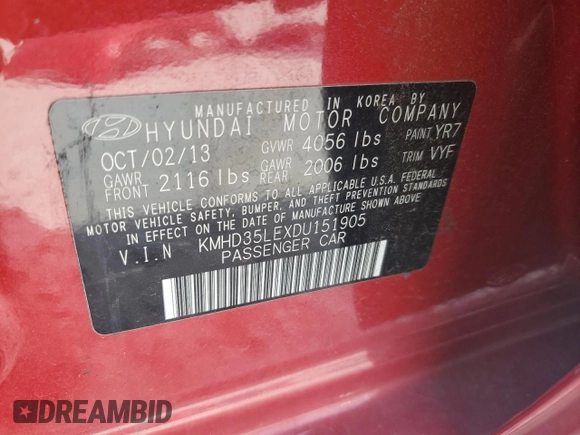 2013 Hyundai Elantra GT with VIN KMHD35LEXDU151905, listed as a Copart auction lot 49274175 with 135,516 mi miles and Salvage Title. Bid and sale history available at carsss.com. Image 13.