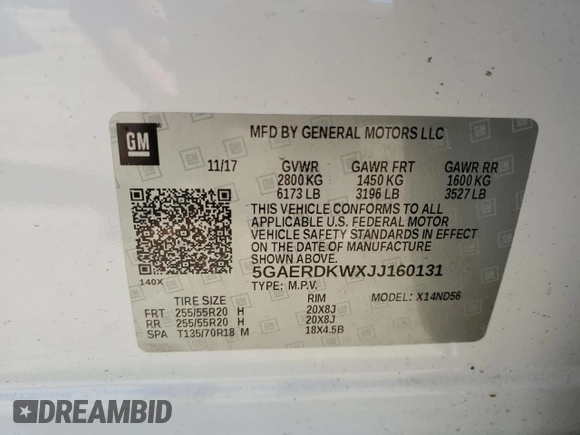 2018 Buick Enclave Avenir with VIN 5GAERDKWXJJ160131, listed as a Copart auction lot 80261484 with 114,059 mi miles and Salvage Title. Bid and sale history available at DreamBid. Image 13.