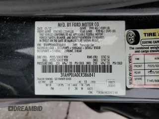 2012 Ford Fusion SEL with VIN 3FAHP0JA0CR386841, listed as a Copart auction lot 61587325 with 129,572 mi miles and Salvage title. Bid and sale history available at DreamBid. Image 13.