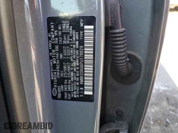 2023 Hyundai Kona SEL with VIN KM8K33AG6PU178829, listed as a Copart auction lot 49556565 with 9,071 mi miles and Salvage Title. Bid and sale history available at carsss.com. Image 15.