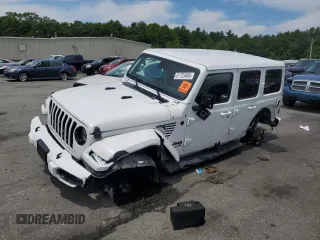 2021 Jeep Wrangler Unlimited Sahara Altitude with VIN 1C4HJXEG1MW586273, listed as a Copart auction lot 61723485 with 76,236 mi miles and Salvage title. Bid and sale history available at DreamBid. Image 1.