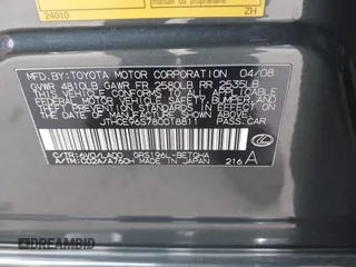 2008 Lexus GS 350 z VIN JTHCE96S780018811, wystawiony jako IAAI lot #41269527 z przebiegiem 59 655 mil mil oraz . Historia ofert i sprzedaży dostępna na DreamBid. Obrazek 9.
