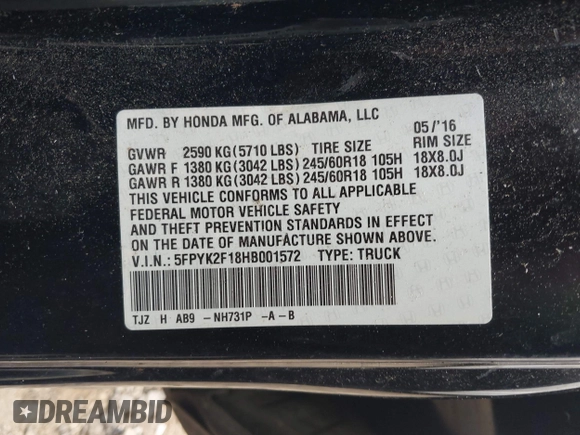 2017 Honda Ridgeline Sport с VIN 5FPYK2F18HB001572, выставлен на аукционе IAAI как лот 42497055 с пробегом 122 023 миль миль и . История ставок и продаж доступна на DreamBid. Изображение 9.