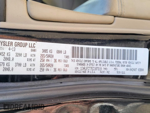 2014 Jeep Grand Cherokee Overland with VIN 1C4RJFCT7EC187319, listed as a Copart auction lot 55284615 with 98,314 mi miles and Clean Title. Bid and sale history available at DreamBid. Image 10.
