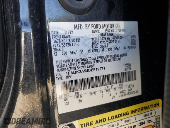 2013 Ford Expedition EL Limited with VIN 1FMJK2A54DEF19271, listed as a Copart auction lot 75200744 with Not Provided miles and Salvage Title. Bid and sale history available at carsss.com. Image 14.