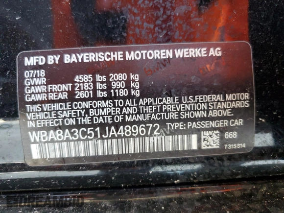2018 BMW 3 Series 320i xDrive z VIN WBA8A3C51JA489672, wystawiony jako Copart lot #55775625 z przebiegiem 66 626 mil mil oraz Szkoda całkowita • Salvage title. Historia ofert i sprzedaży dostępna na DreamBid. Obrazek 12.