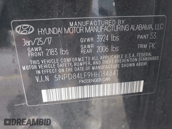 2017 Hyundai Elantra SE with VIN 5NPD84LF9HH184841, listed as a IAAI auction lot 42061491 with 101,075 mi miles and . Bid and sale history available at DreamBid. Image 9.