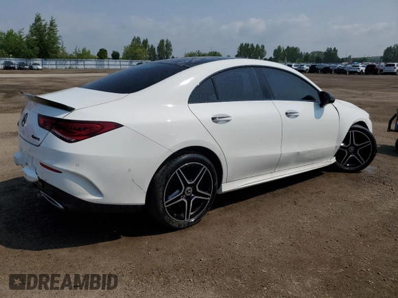 2023 Mercedes-Benz CLA 250 with VIN W1K5J4HB0PN345404, listed as a Copart auction lot 58821575 with 25,707 mi miles and Salvage title. Bid and sale history available at DreamBid. Image 3.