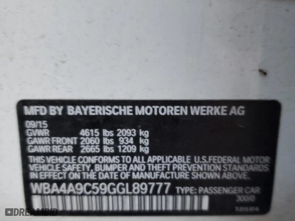 2016 BMW 4 Series 428i with VIN WBA4A9C59GGL89777, listed as a Copart auction lot 88985885 with 83,550 mi miles and Salvage Title. Bid and sale history available at carsss.com. Image 12.