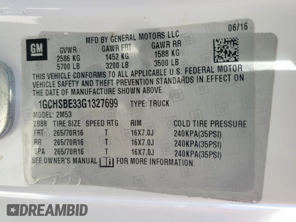 2016 Chevrolet Colorado 2WD WT with VIN 1GCHSBE33G1327699, listed as a Copart auction lot 69518484 with 204,336 mi miles and Salvage Title. Bid and sale history available at DreamBid. Image 12.
