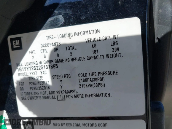 2002 Chevrolet Corvette Z06 with VIN 1G1YY12S225131395, listed as a IAAI auction lot 41440192 with 100,557 mi miles. Bid and sale history available at carsss.com. Image 9.