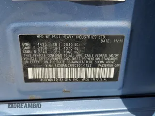 2012 Subaru Legacy 2.5i Premium with VIN 4S3BMBC69C3014152, listed as a Copart auction lot 54122755 with 126,783 mi miles and Salvage Title. Bid and sale history available at carsss.com. Image 13.