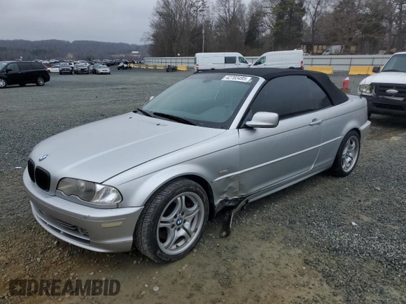 2001 BMW 3 Series 330Ci with VIN WBABS53411JU85191, listed as a Copart auction lot 42703495 with 0 mi miles and Salvage Title. Bid and sale history available at carsss.com. Image 1.