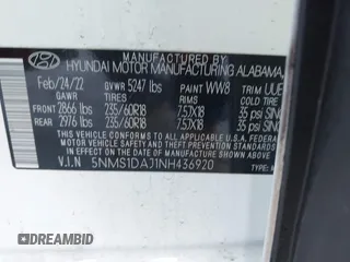 2022 Hyundai Santa Fe SE with VIN 5NMS1DAJ1NH436920, listed as a IAAI auction lot 41687608 with 31,704 mi miles. Bid and sale history available at carsss.com. Image 9.