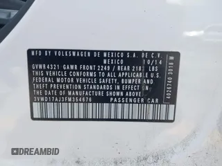 2015 Volkswagen Jetta SE с VIN 3VWD17AJ3FM354676, выставлен на аукционе IAAI как лот 42324721 с пробегом 122 763 миль миль и . История ставок и продаж доступна на DreamBid. Изображение 9.